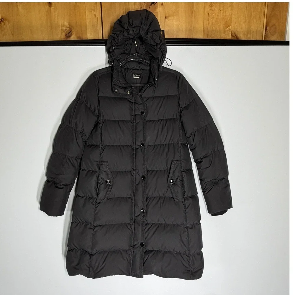 J.Crew Womens Black Puffer Down Long Parka Coat 96696 Medium